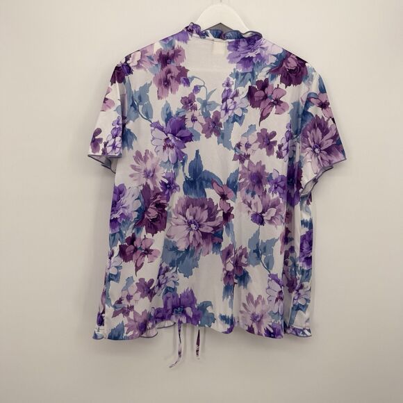 Salon Studio Y2k Purple Floral Tie Front Top Size XL Pajama - Picture 7 of 7